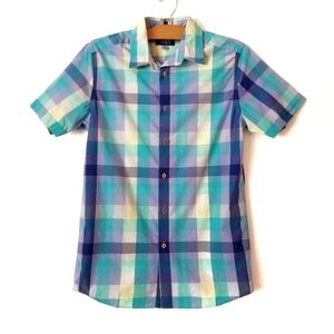 MADE plaid short sleeve casual button up shirt